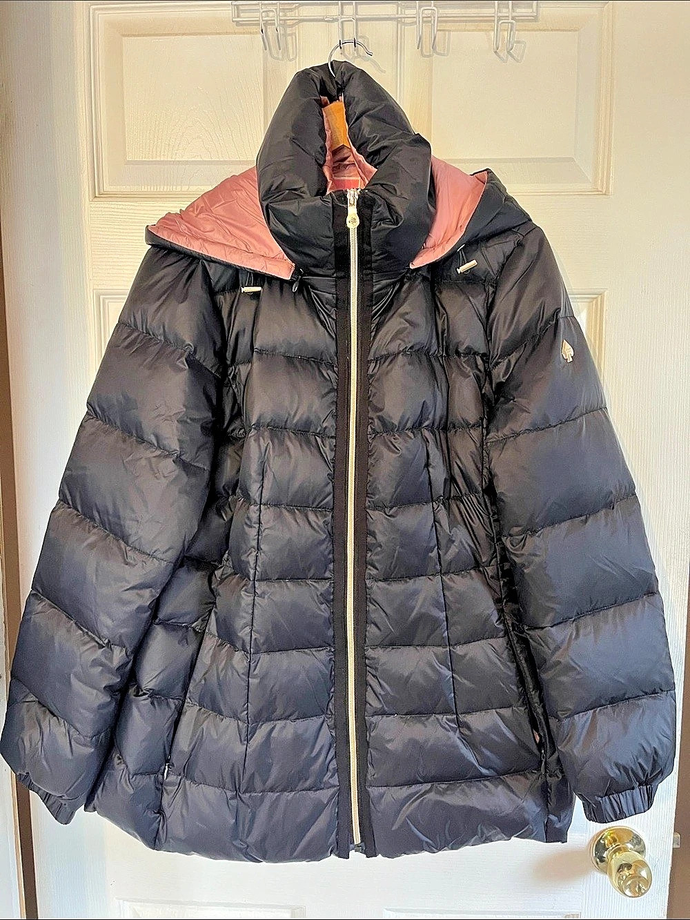 Kate Spade Hooded Puffer Jacket in Black & Pink Like New